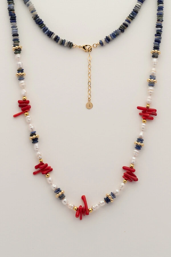 Colar Fishermen’s Core Red Blue Banho Ouro 18K