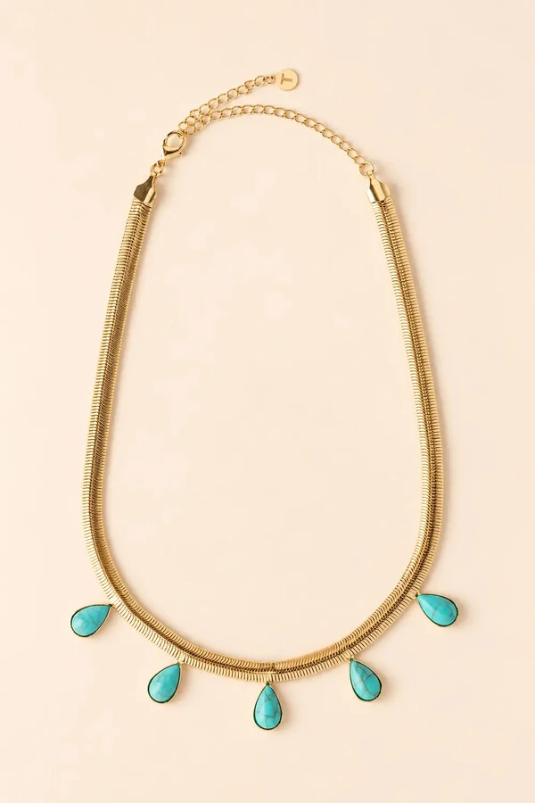 Colar Snake Dourado Gotas Resina