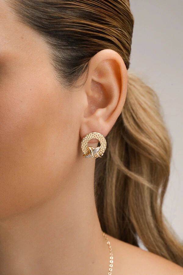 Brinco Aro X Zircônia Banho Ouro 18K