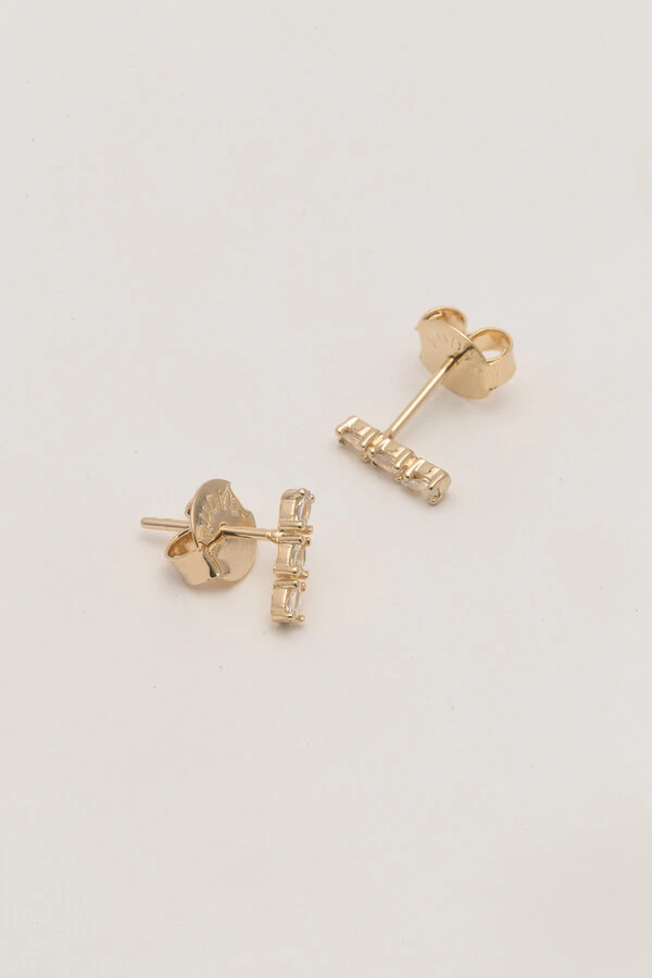 Brinco Mini Palito Zircônia Banho Ouro 18K