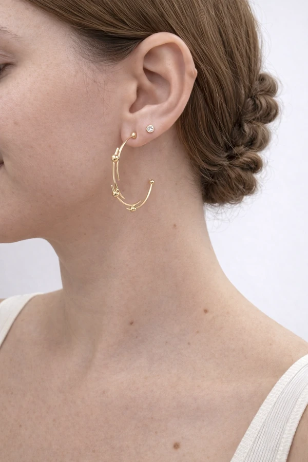 Brinco Dourado Argola Esferas