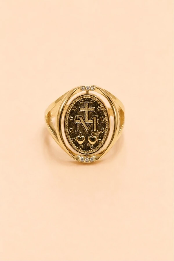 Anel Nossa Senhora Das Graças Banho Ouro 18K
