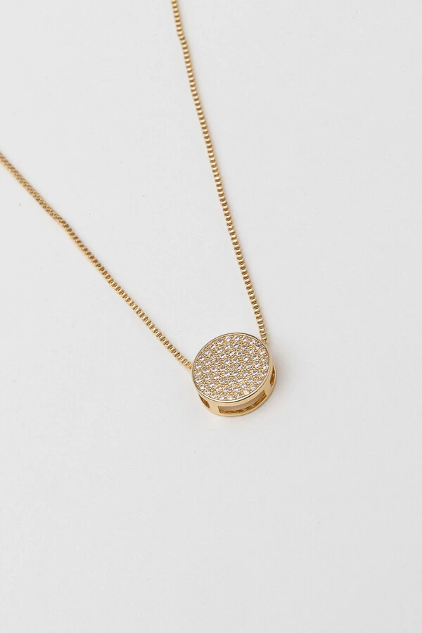 Colar Disco Zircônia Banho Ouro 18k