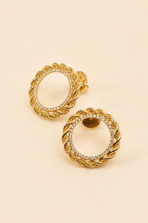 Brinco Aro Cordão Baiano Zircônia Banho Ouro 18K