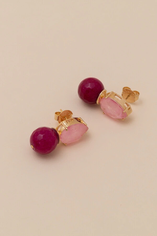 Brinco Fiore Jade Fúcsia Banho Ouro 18K