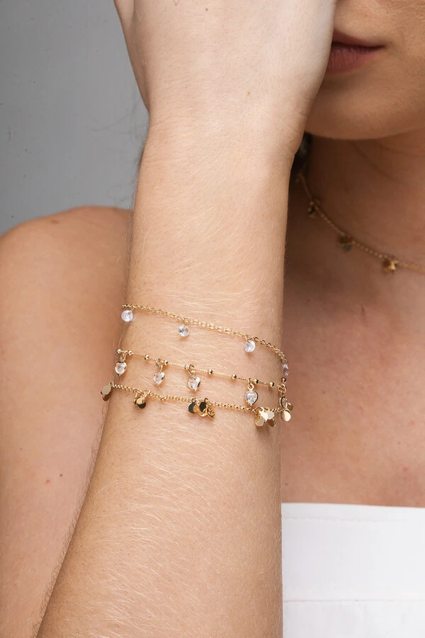 Pulseira Dourada Placas Cachinhos