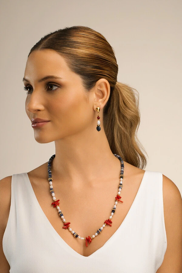 Colar Fishermen’s Core Red Blue Banho Ouro 18K