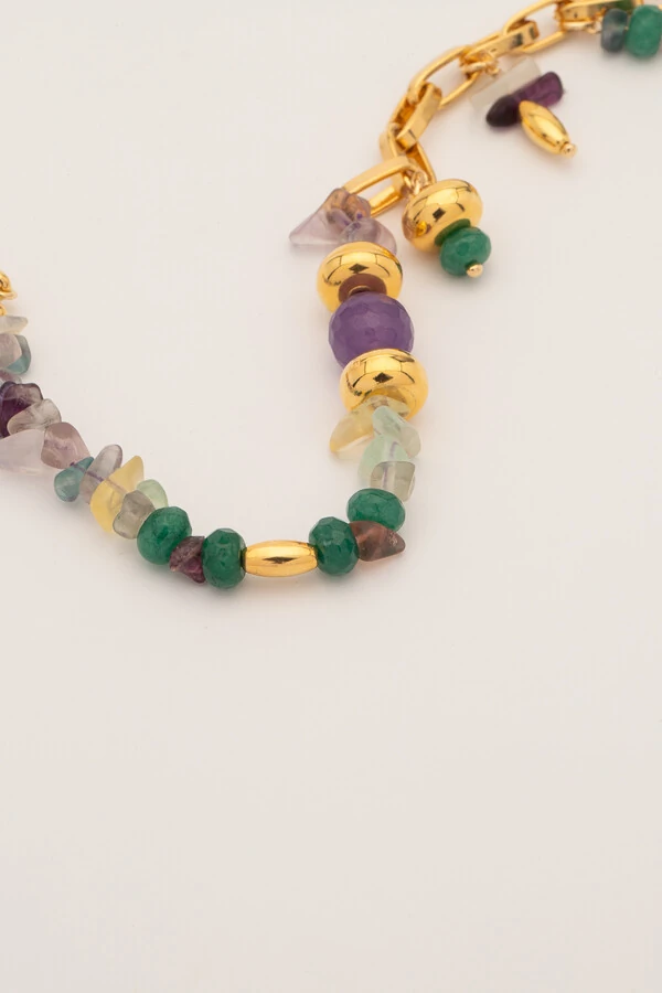 Pulseira Fluorita e Jade Banho ouro 18k