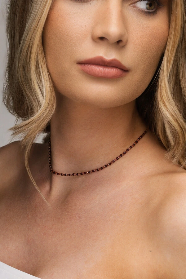Colar Choker Eloysa Jade Rubi Banho Ouro 18K