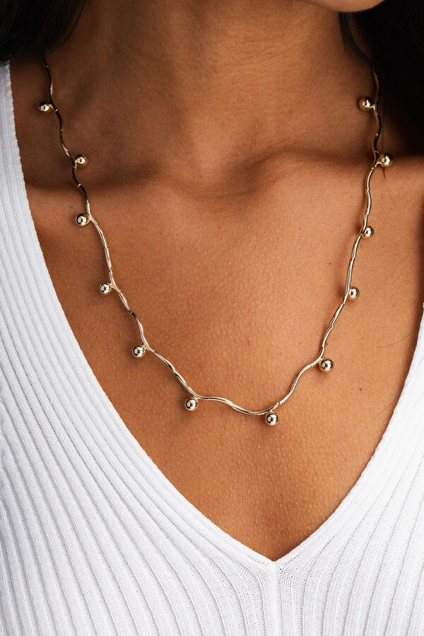 Colar Esferas Tubos Dourado