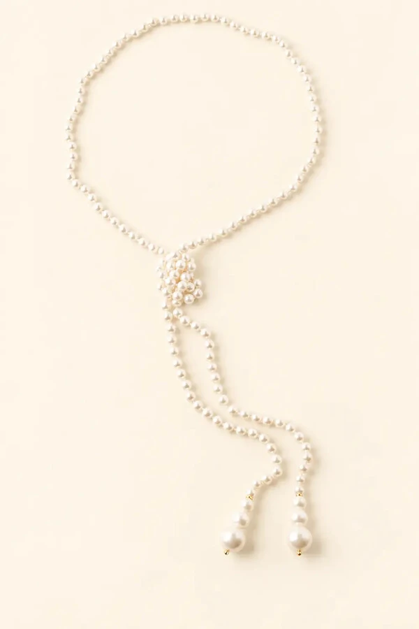 Colar Gravata Camille Pérola Shell Banho Ouro 18k