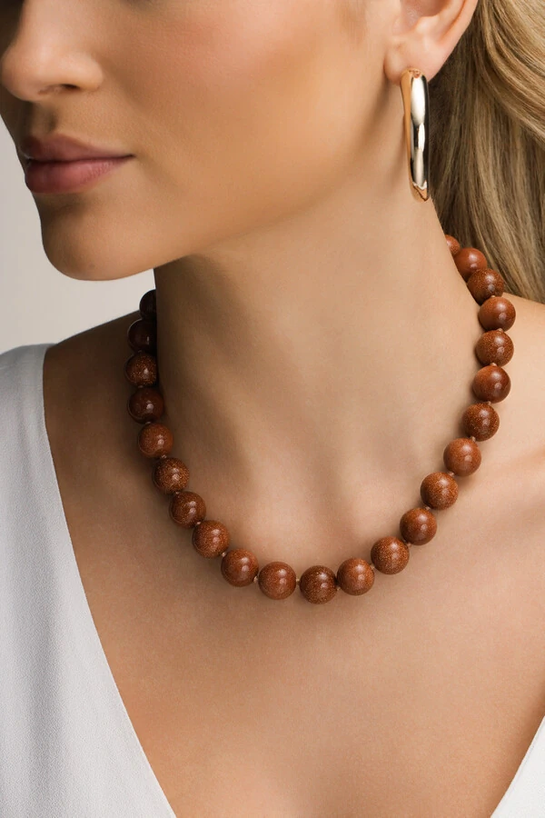 Colar Goldstone Banho Ouro 18K