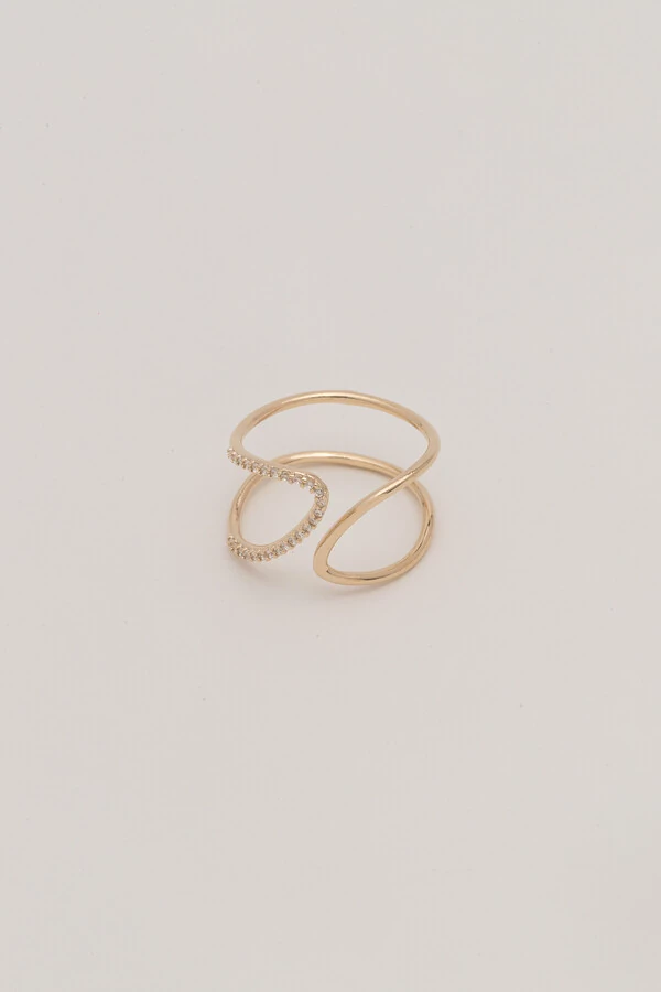 Anel Curvas Zircônia Banho Ouro 18K