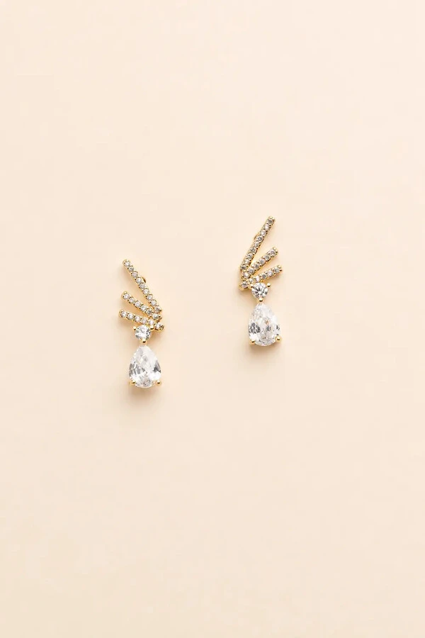 Brinco Palitos Gota Zircônia Banho Ouro 18k