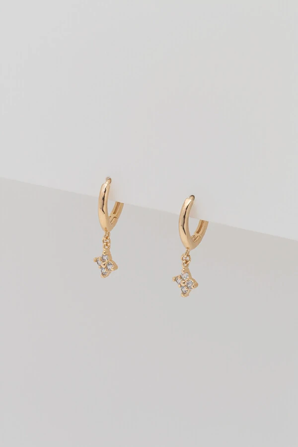 Argola Click Trevo Zircônia Banho Ouro 18K