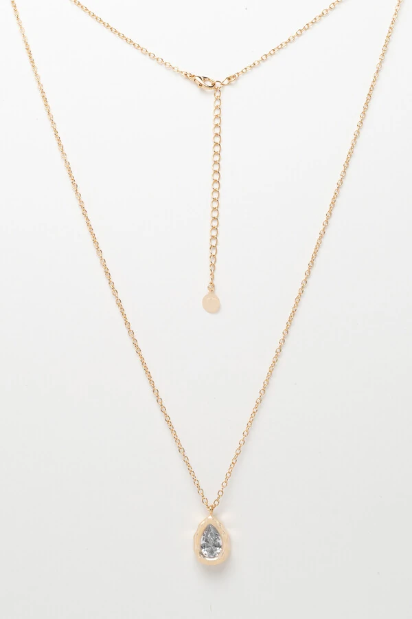 Colar Longo Dourado Gota Zircônia