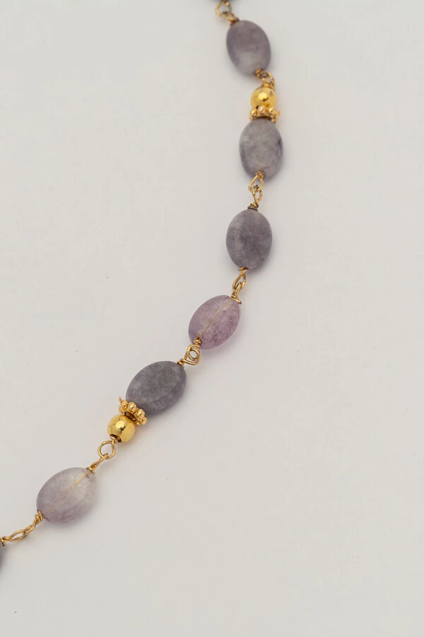 Colar Luna Jade Lilás Banho Ouro 18K