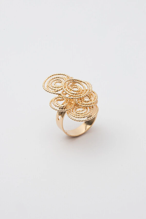 Anel Dourado Caracóis Diamantados