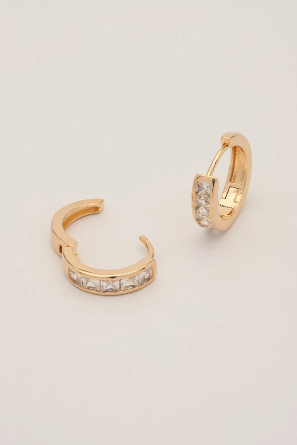 Brinco Argola Zircônia Filete Banho Ouro 18k