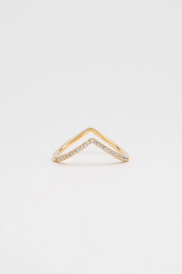 Anel V Zircônia Banho Ouro 18K