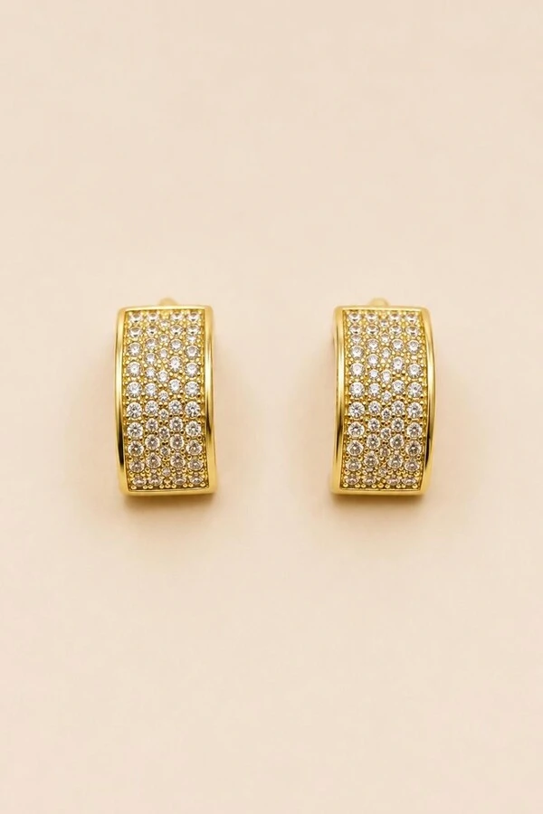 Brinco Meia Argola Zircônia Banho Ouro 18K