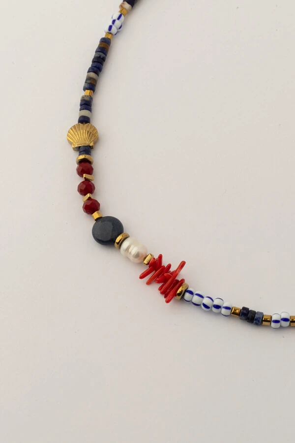 Colar Sodalita Pérola Natural Banho Ouro 18K