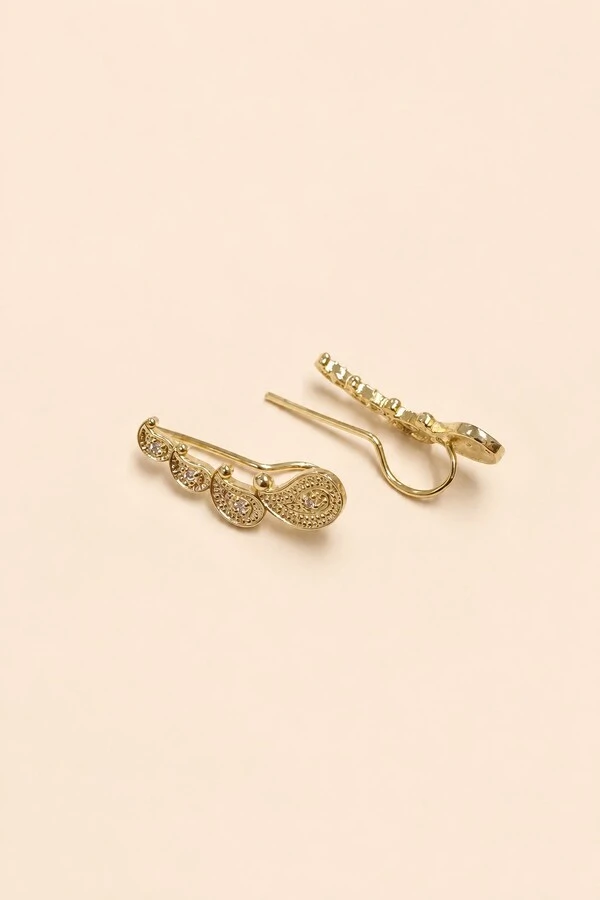 Brinco Ear Cuff Paisley Zircônia Banho Ouro 18K