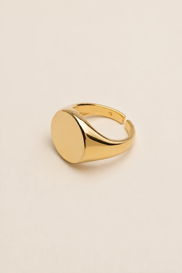 Anel Redondo Achatado Liso Banho Ouro 18K