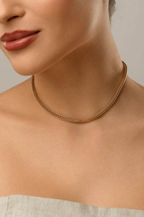 Colar Dourado Choker Malha