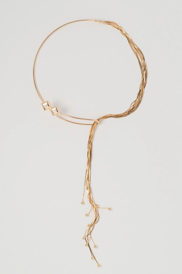 Colar Dourado Aro Gravata Formas Zircônia