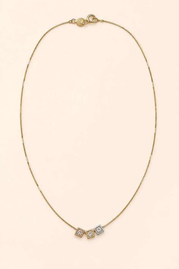 Colar Dados Três Banhos Com Zircônia Banho Ouro 18k.