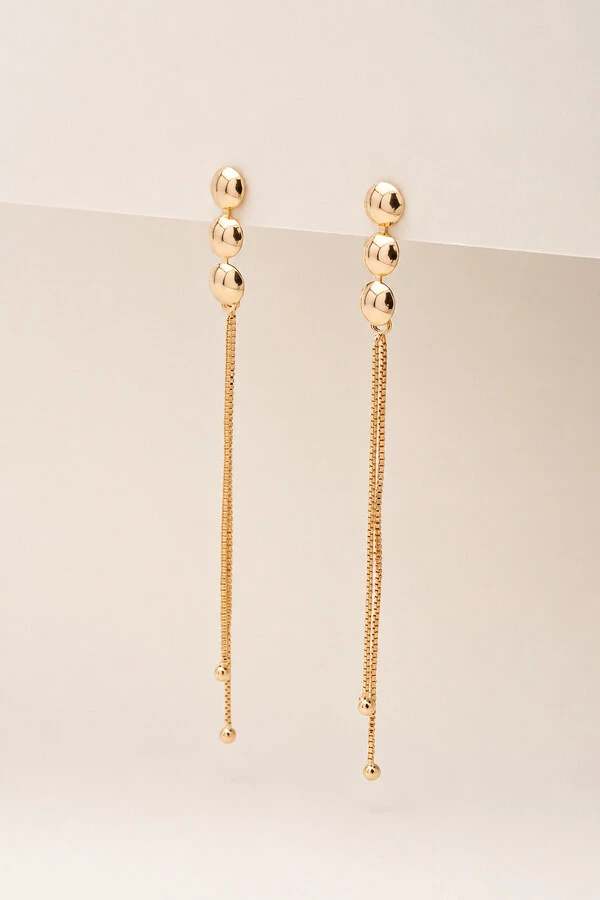 Brinco Dourado Trio Bolas Fios