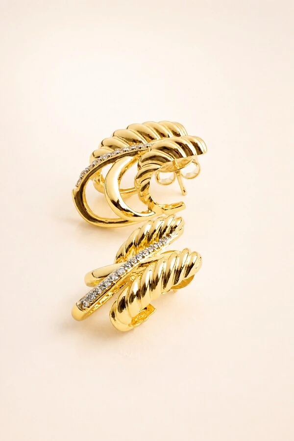 Brinco Twist Elegance Zircônia Banho Ouro 18K