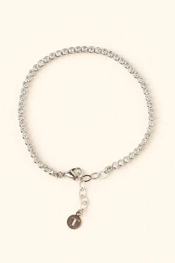 Pulseira Riviera Prateada Zircônia Redonda