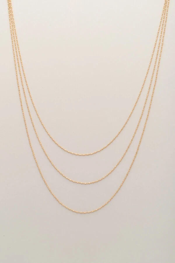 Colar Triplo Baguete Bolinhas Banho Ouro 18K