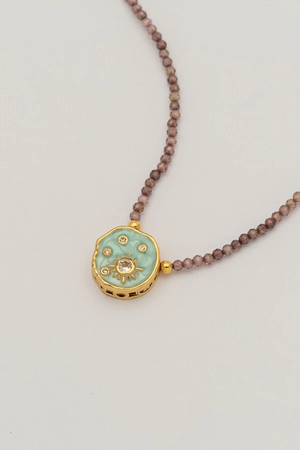 Colar Luna Mini Zircônia Lilás Banho Ouro 18K