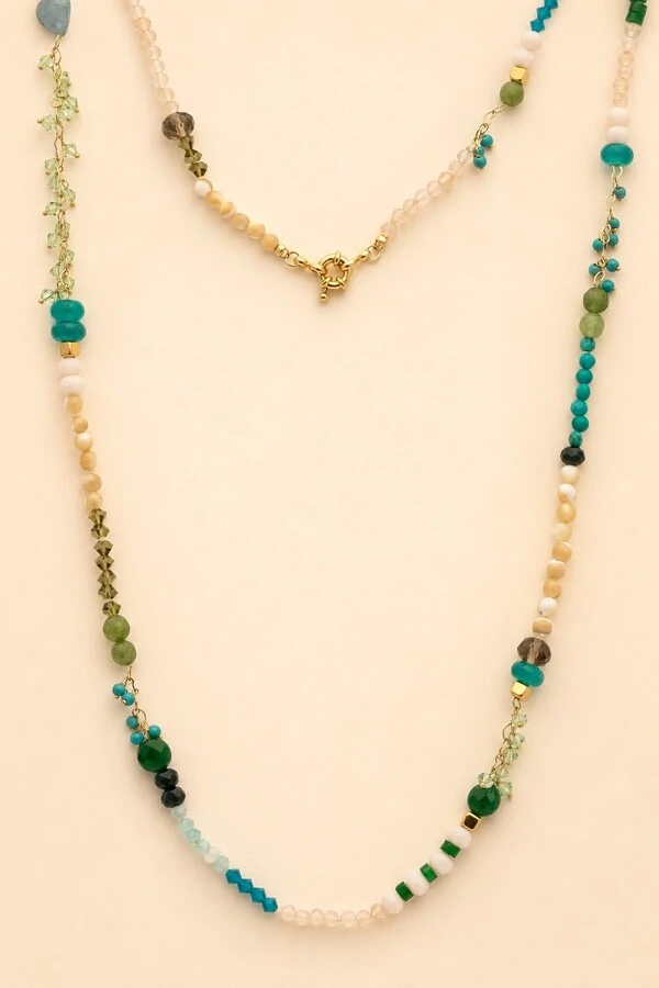 Colar Mix Pedras Mar Banho Ouro 18K