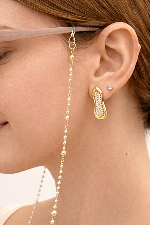 Porta Óculos Dourado Pérolas