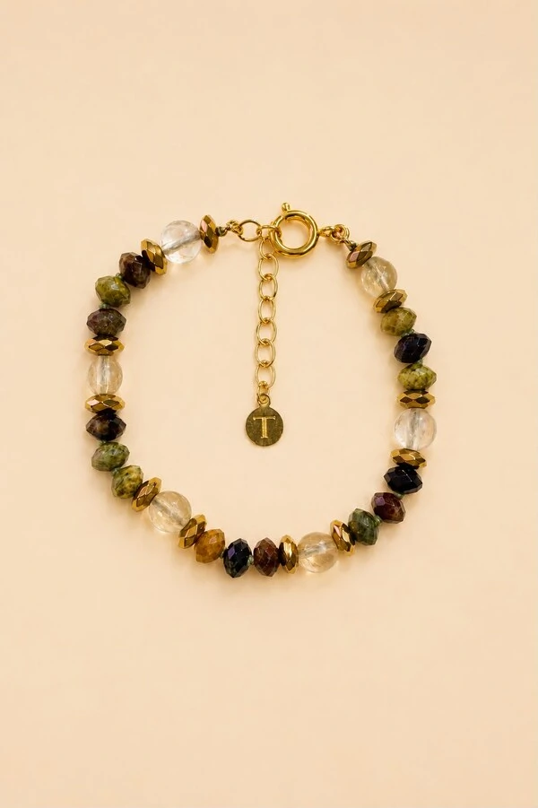 Pulseira Mix Pedras Banho Ouro 18K