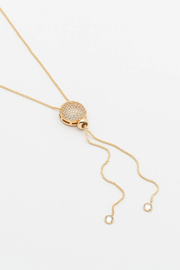 Colar Gravata Pavê Zircônia Banho Ouro 18K