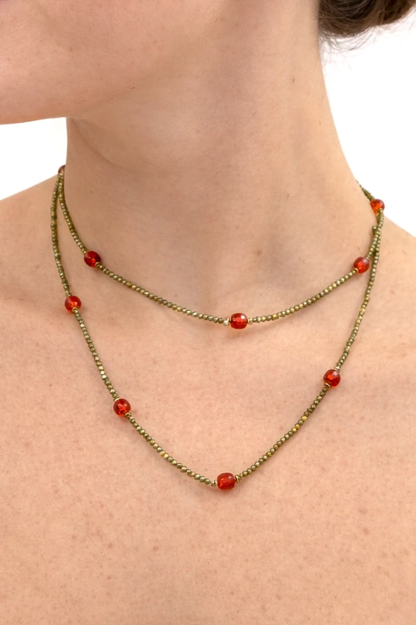 Colar Longo Virginia Zircônia Verde Banho Ouro 18K