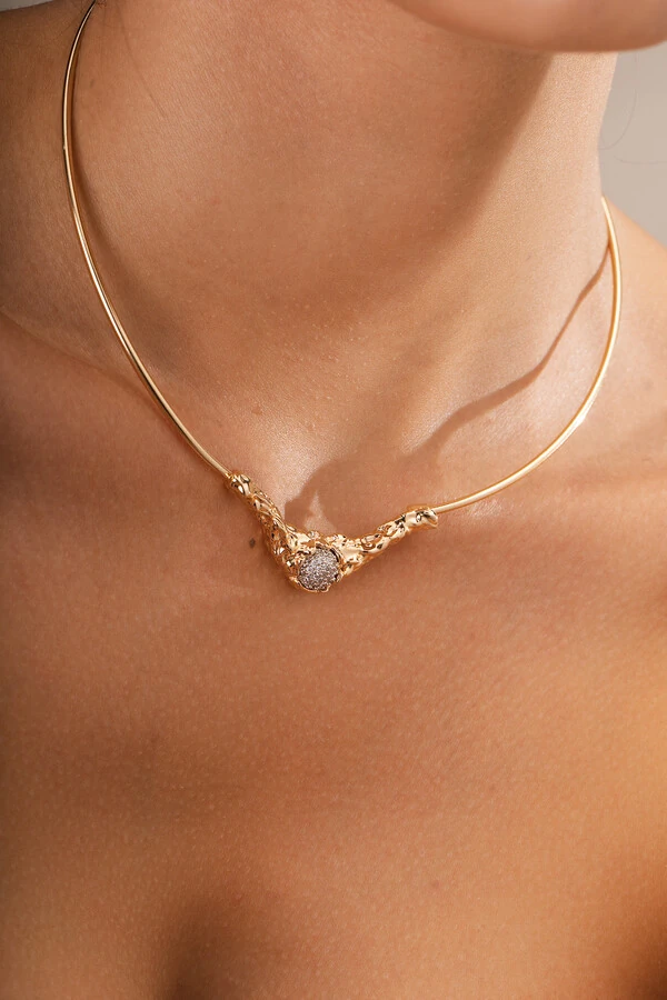 Colar Aro Choker Lava Zircônia Cristal