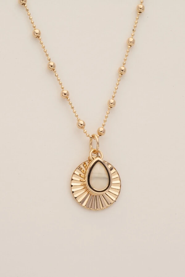 Colar Bolinha Dourado Placa Gota Resina