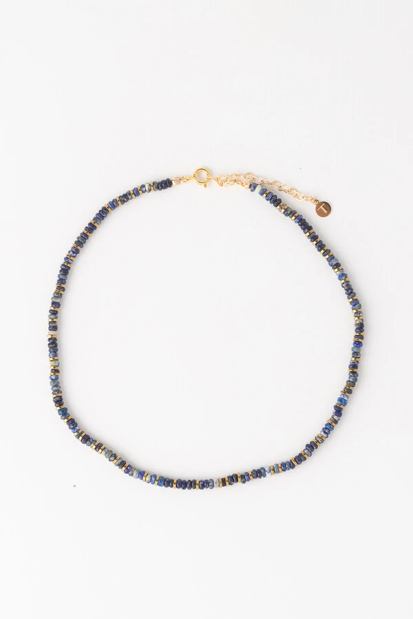 Colar Choker Lápis Lazuli Banho Ouro 18K