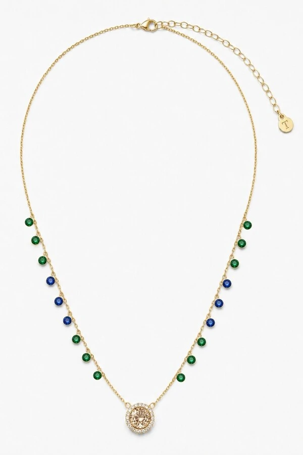 Colar Dourado Brasil Cristais Color