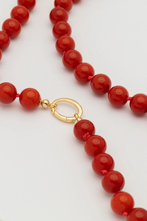 Colar Longo Mavie Jade Terracota Banho Ouro 18K