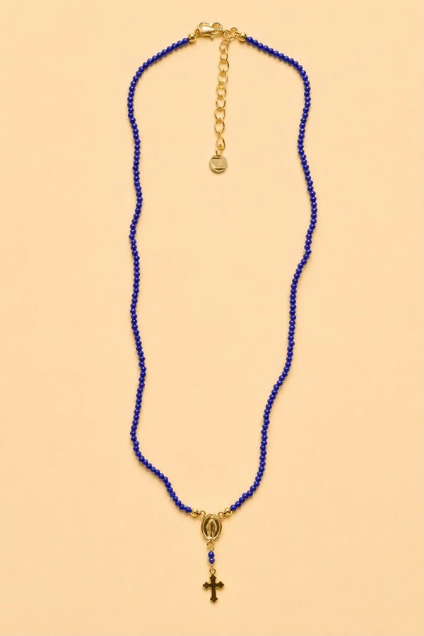 Colar Tercinho Mini Zircônia Azul Banho Ouro 18K