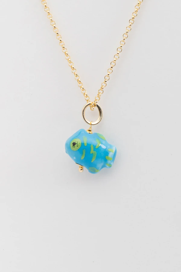 Pingente Porcelana Peixinho Banho Ouro 18K