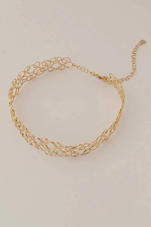 Colar Choker Dourado Círculos Vazado