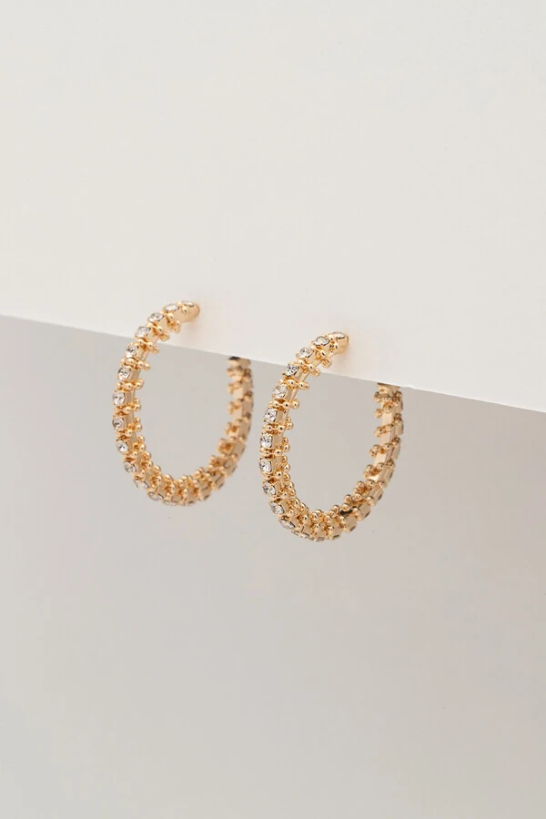 Brinco De Argola Media Filigrana Strass Dourado